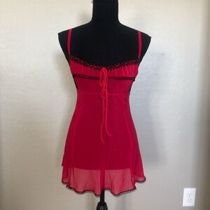 Victoria's Secret Red Sheer Chemise with Black Lace Trim